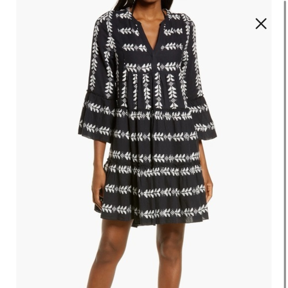 Elan Embroidered Black and White Mini Dress or Cover up, Sz XS - Picture 2 of 6